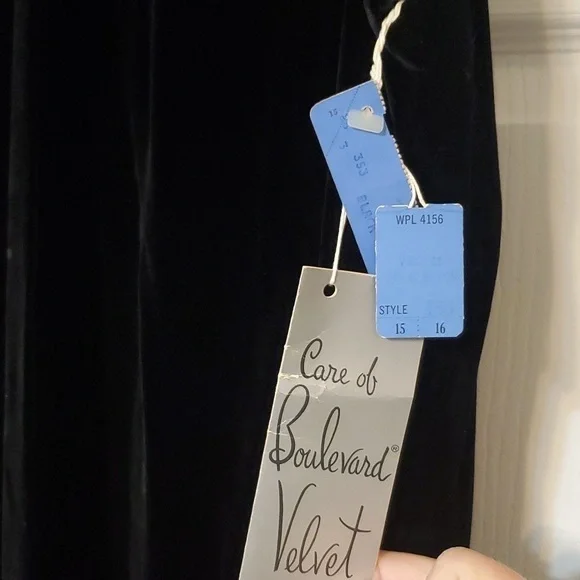 Vintage Wimpfheimer & Bro 50/60s blk velvet dress silver braid trim Sz 16 - Picture 4 of 16